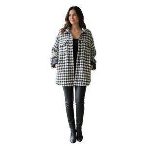 Revolve L’Academie Houndstooth Meloe Blouse Jacket NWT Wool Blend Medium